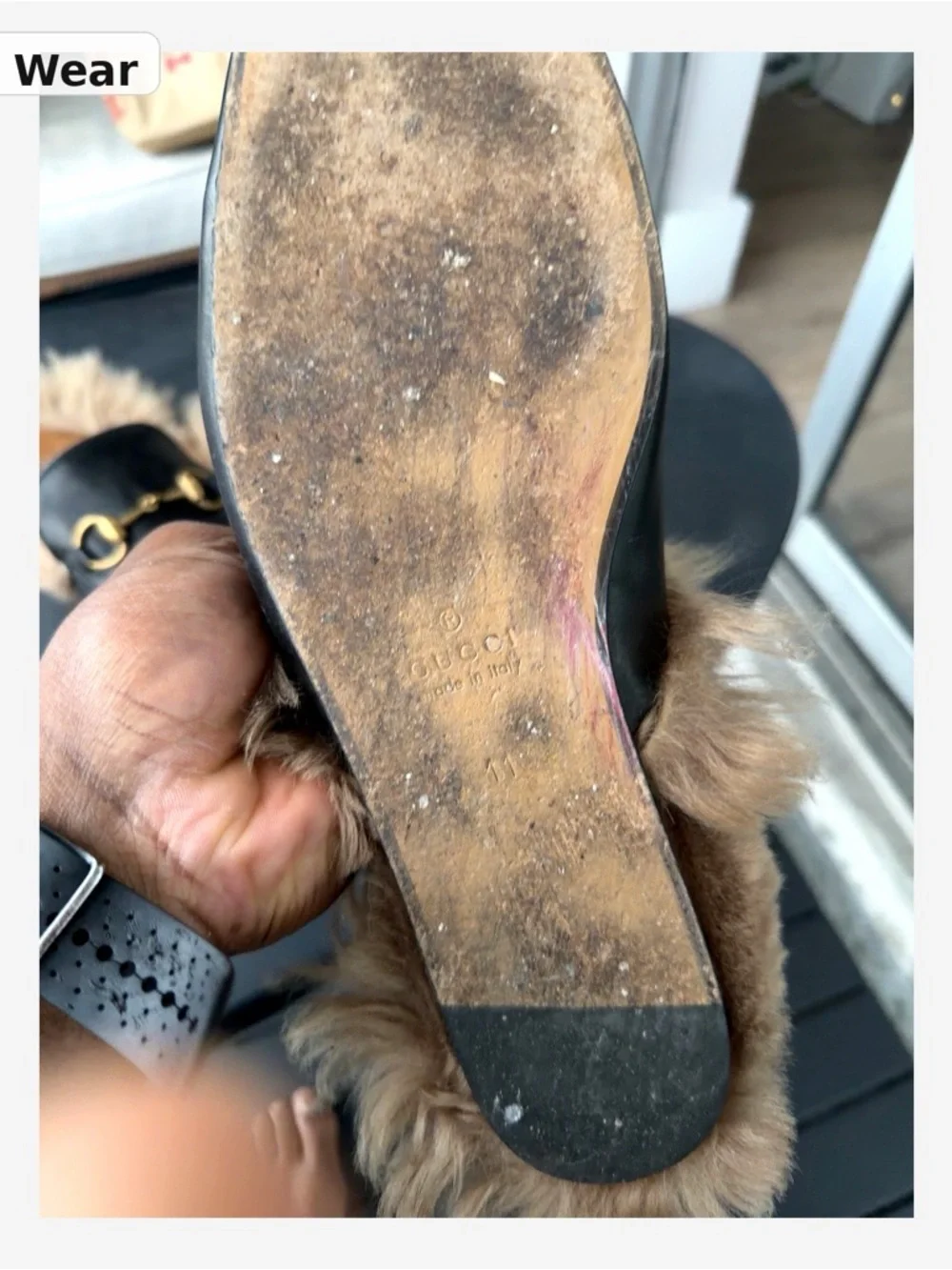 Gucci Princetown Black Leather Fur Lined Horsebit Mules